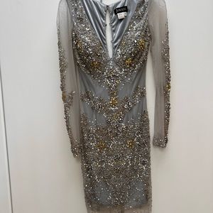 Jovani long sleeve embroidered mini evening gown